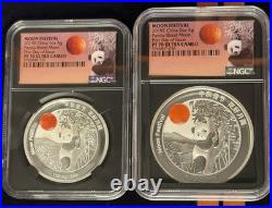 2019Z China Panda Blood Moon Festival 2-Coin Set NGC PF70-1 & 2 oz Silver/Jade