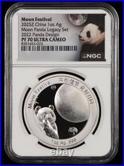 2020-2024 China 1 oz Silver Moon Festival Panda 5 Coin Legacy Set NGC PF70