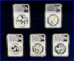 2020 China 1 oz Silver Moon Festival Panda 5 Coin Legacy Set NGC PF70 U. Cameo