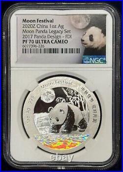 2020 China 1 oz Silver Moon Festival Panda 5 Coin Legacy Set NGC PF70 U. Cameo