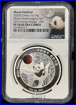 2020 China 1 oz Silver Moon Festival Panda 5 Coin Legacy Set NGC PF70 U. Cameo