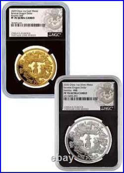 2020 China Gold & Silver Set Reverse Dragon Dollar Ngc Pf-70 1 Oz Trusted