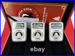 2020 China Panda 3 Coin. 999 Silver Set MS70 Song Lina Signed in OGP with COA