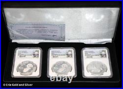 2020 China Silver Panda 3-Coin Set NGC MS 70 Song Lina Signed