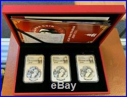 2020 China Silver Panda NGC MS70 3 Coin Set from 3 Chinese Mints, Signed, Lmt Ed