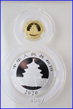 2020 Chinese 3 g gold panda + 30 g silver panda coin set LE of 200000