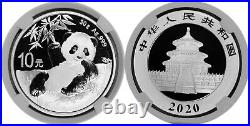 2020 (G) (S) (Y) 10 Yuan 30g. 999 Chinese Silver Panda 3 Coin Mint Set NGC MS70