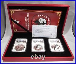 2020 NGC 1st Release Silver Chinese Panda 3 Coin Set in OGP with COA AQ493