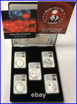 2020 Z China 1oz Silver Moon Festival Panda 5-Coin Legacy Set NGC PF70