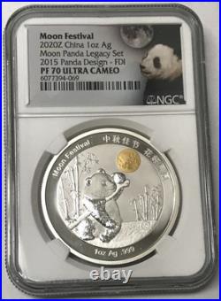 2020 Z China 1oz Silver Moon Festival Panda 5-Coin Legacy Set NGC PF70