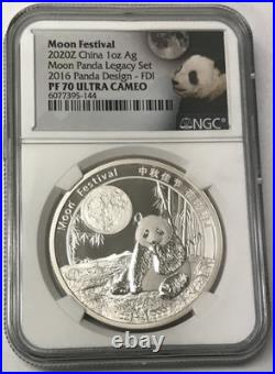 2020 Z China 1oz Silver Moon Festival Panda 5-Coin Legacy Set NGC PF70
