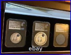 2020Z China Moon Festival Panda Pt, Ag & Ti Set WithNGC PF70 Box/Coa