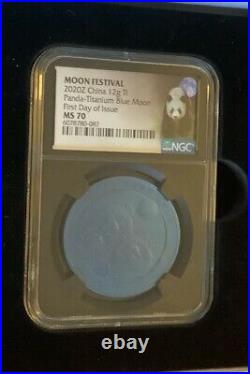 2020Z China Moon Festival Panda Pt, Ag & Ti Set WithNGC PF70 Box/Coa