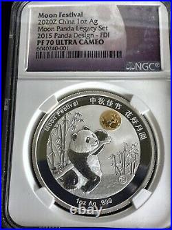 2020Z Moon Festival 1 oz Silver Moon Panda Legacy Set of 5 Coins NGC PF70 Rare