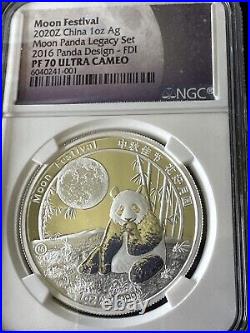 2020Z Moon Festival 1 oz Silver Moon Panda Legacy Set of 5 Coins NGC PF70 Rare