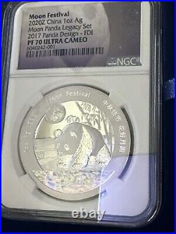 2020Z Moon Festival 1 oz Silver Moon Panda Legacy Set of 5 Coins NGC PF70 Rare