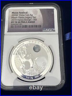 2020Z Moon Festival 1 oz Silver Moon Panda Legacy Set of 5 Coins NGC PF70 Rare