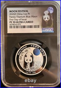 2020Z Moon Panda Platinum, Silver & Titanium Blue Moon 3 Medal Coin Set NGC PF70