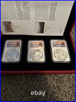 2021 China Panda 10 Yuan First Releases 3 Coin Set. 999 Silver MS70 NGC DC-7275
