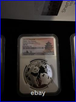 2021 China Panda 10 Yuan First Releases 3 Coin Set. 999 Silver MS70 NGC DC-7275