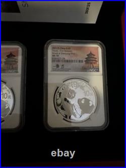 2021 China Panda 10 Yuan First Releases 3 Coin Set. 999 Silver MS70 NGC DC-7275