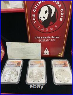 2021 China Panda Three Coin Setncg Ms 70 First Releasespresentation Case