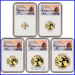 2021 (G) China Gold Panda 5 pc Year Set NGC MS70 First Day Issue Fang Signed