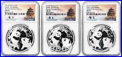 2021 (G) (S) (Y) 10 Yuan 30g. 999 Chinese Silver Panda 3 Coin Mint Set NGC MS70