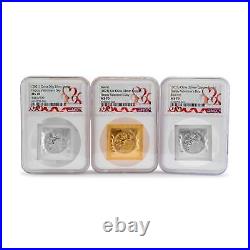 2021 NGC MS70 Silver & Copper China Happy Valentines Medal Set of 3