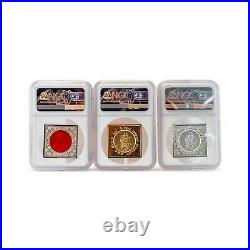 2021 NGC MS70 Silver & Copper China Happy Valentines Medal Set of 3