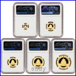 2021 (Y) China Gold Panda 5 pc Year Set NGC MS70 First Releases Fang Signed