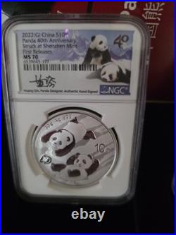2022 China Panda 10Y silver set NGC MS70 First Releases 40th Anniversary SIGNED