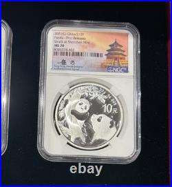 2022 China Silver Panda 3 Coin Box Set NGC MS70 Huang Qin SIGNED Privy Chinese