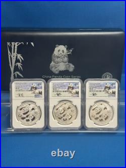 2022 China Silver Panda 3-Coin Set NGC MS70 Signed with COA & Display Box