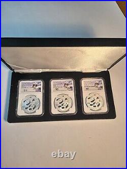 2022 China Silver Panda 3-coin First Release Set MS 70 Qin Signature Set 40th