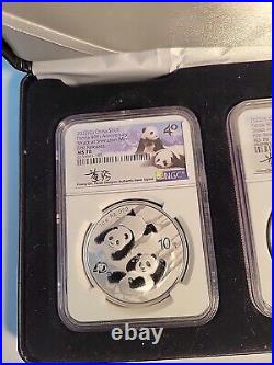 2022 China Silver Panda 3-coin First Release Set MS 70 Qin Signature Set 40th