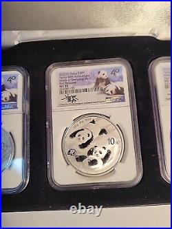 2022 China Silver Panda 3-coin First Release Set MS 70 Qin Signature Set 40th