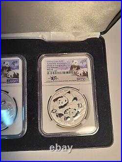 2022 China Silver Panda 3-coin First Release Set MS 70 Qin Signature Set 40th