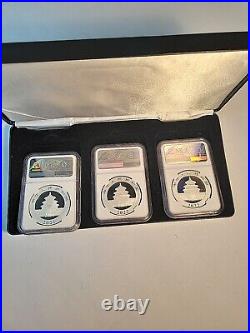 2022 China Silver Panda 3-coin First Release Set MS 70 Qin Signature Set 40th