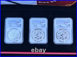 2022 China Silver Panda 3-coin First Releases Mint Set MS 70 Qin Signature Set