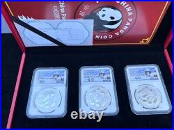 2022 China Silver Panda 3-coin First Releases Mint Set MS 70 Qin Signature Set