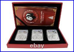 2022 (G) (S) (Y) 10 Yuan 30g. 999 Chinese Silver Panda 3 Coin Mint Set NGC MS70