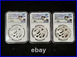 2022 (G) (Y) (S) China Silver Panda 3 PCS Coin NGC MS 70 Set Huang Qin SIGNED