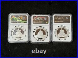 2022 (G) (Y) (S) China Silver Panda 3 PCS Coin NGC MS 70 Set Huang Qin SIGNED