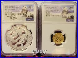 2022 MS70 Panda 3g. 999 Gold & 30g. 999 Silver 40TH Anniversary Set