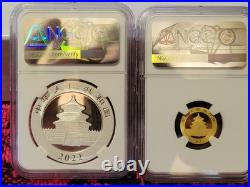 2022 MS70 Panda 3g. 999 Gold & 30g. 999 Silver 40TH Anniversary Set