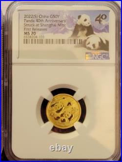2022 MS70 Panda 3g. 999 Gold & 30g. 999 Silver 40TH Anniversary Set