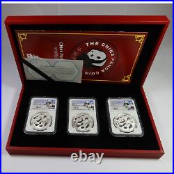 2022 NGC MS70 CHINA 3 Coin Signed 1oz Silver Panda 10 Yuan Set #51764R