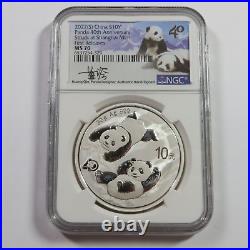 2022 NGC MS70 CHINA 3 Coin Signed 1oz Silver Panda 10 Yuan Set #51764R