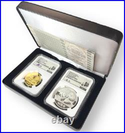 2023 China 40th Anniv. Panda Set 1oz Gold, 30g Silver, NGC PF70 (FDI) Tong Fang